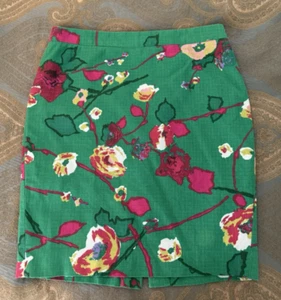 J Crew Skirt Women's Green Floral Pencil Skirt Basketweave B8203 Size 8 - Picture 1 of 10