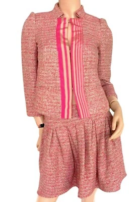 Traje de tweed rosa metálico rojo Valentino (al por menor £850) Foto 1 de 4