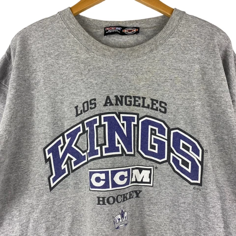 Vintage LOS ANGELES KINGS Gray T-Shirt CCM NHL Hockey LA Purple Crown XL Cover