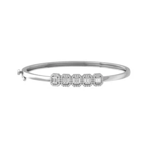 Sterling Silver 0.75Ct Natural Diamond Bangle Bracelet 7" for Women 8.05 gm - Picture 1 of 6