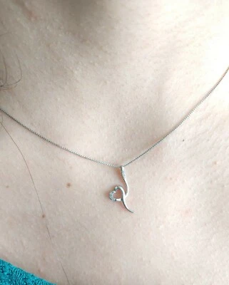 COLLANA A CUORE CON ZIRCONI BIANCO CATENINA A 45 CM IN ARGENTO 925 RODIATO CH8 - Immagine 1 di 3