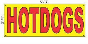 Giant HOTDOGS Banner Sign 2x5 Yellow & Red Bright High Visibility!  - Picture 1 of 2