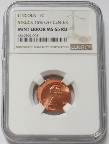 2003 STRUCK 15% OFF CENTER MINT ERROR LINCOLN CENT NGC MINT STATE 65 RED Cover