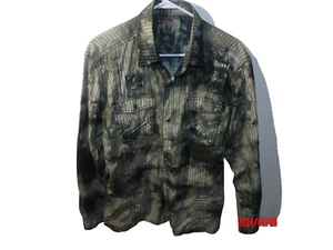 Mens FUSAI Focus Jeans Large button down shirt Punk Rock Metal Skater Zippers - Picture 1 of 6