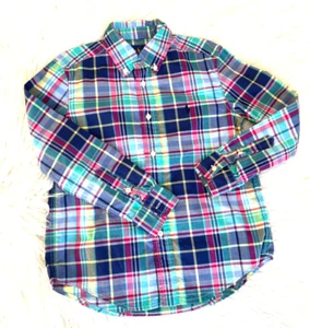 Ralph Lauren Boys Size 6 Natural Stretch Blue/Green Plaid Oxford Button Down - Picture 1 of 5