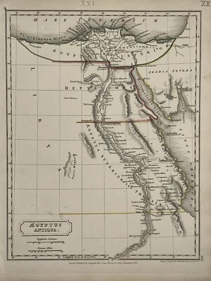 Mapa antigo colorido à mão original do Egito Antigo de 1840 por Sidney Hall - Imagem 1 de 3