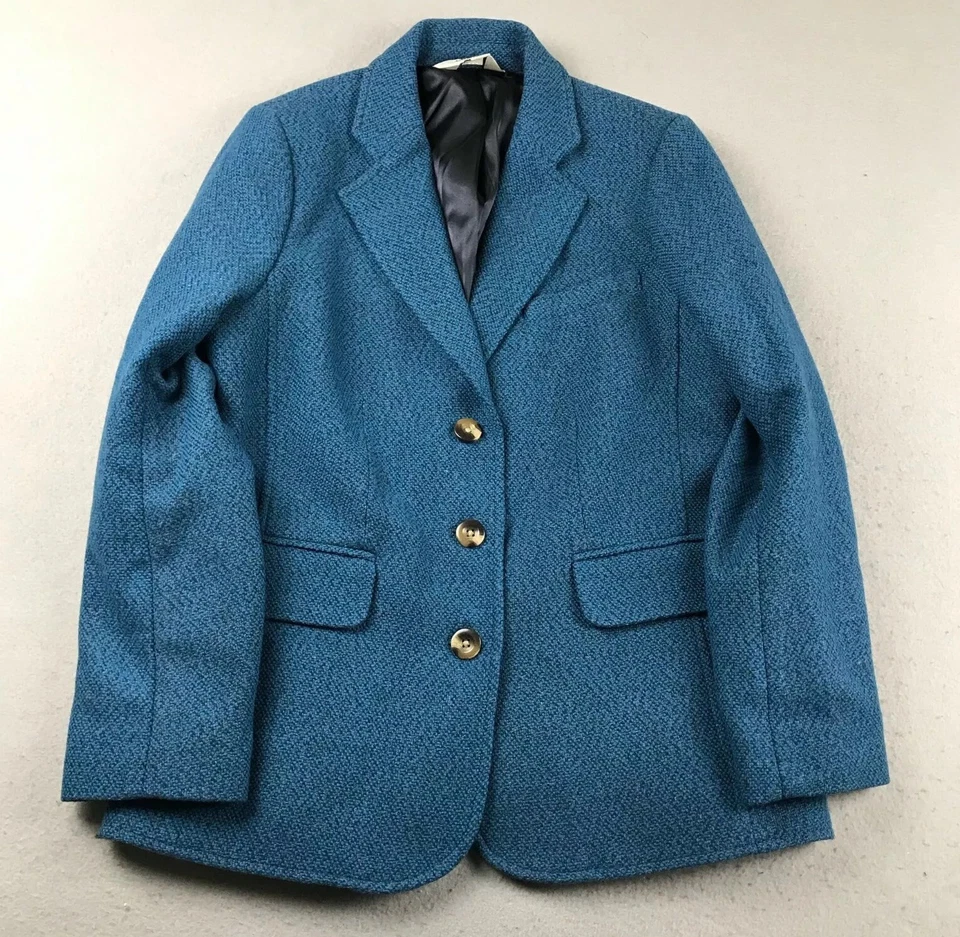 LL Bean Blazer Womens 10P Blue Wool Cashmere Lined Button Up Jacket Coat - Image 1 of 4