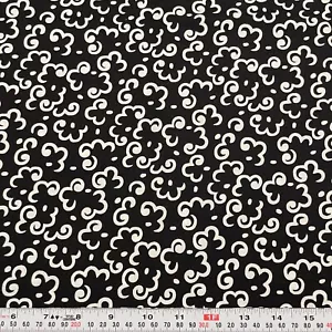 White Florals on Black by Faye Burgos Marcus Fabrics Cotton Remnant 19" x 43" - Picture 1 of 2