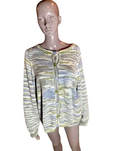 Handarbeit Strick 6 Knöpfe Strickjacke Pastell Blau Grün Bunt Damen L-XL - Bild 1 von 22