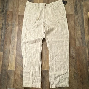 Club Room Luxus Leinenhose Herren XL Natur Khaki Kordelzug Taille Freizeit Neu mit Etikett - Bild 1 von 12