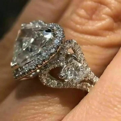 Heart Cut Lab Created Diamond 14k White Gold Finish Engagement Ring For Her - Image 1 of 4