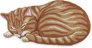 Hand Hooked Cat Rug | Orange Tabby Shaped Accent Mat | Cute Sleeping Kitty Area - Picture 1 of 12