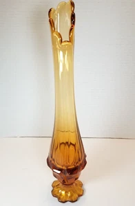 Jarrón Fenton Valencia 14” oscilante en ámbar base grande de pétalos RARO - Imagen 1 de 21