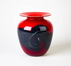 Nourot Studio Art Glass Red Vase 5" Vintage Signed - Picture 1 of 8