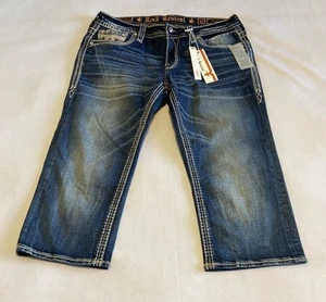Rock Revival Capri Jeans “Dina Groove” Mid Rise Dark Wash Size 32 x 21” - Picture 1 of 14