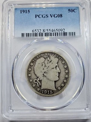 Полдоллара Барбера 1915 50c PCGS VG08  - Изображение 1 из 4