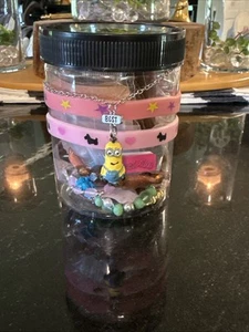 Kids Girl Mystery Jewelry Jar 20+ Colorful Pieces Bracelets Earrings Necklaces - Picture 1 of 2