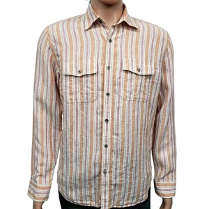 Banana Republic Linen Shirt Men S 14 / 14.5 Orange Stripe Long Sleeve Button Up - Picture 1 of 12
