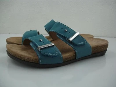 Sandalias informales Earth Origins para mujer talla 9 M Orra cuero nobuck verde azulado cuña deslizable Foto 1 de 4