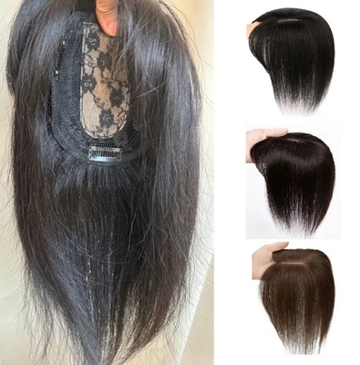 Gorra de 5"x5" 100% Humano Topper para Mujer con Bang/No Bang Flecos Clip en 8",12" Foto 1 de 4