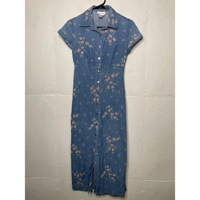 Винтажный Coldwater Creek 4P джинсовой ткани цветочный макси платье на пуговицах 90-х  - Изображение 1 из 4