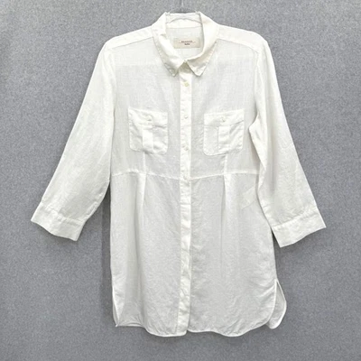 Weekend Max Mara 100% Linen Tunic Shirt Ivory Longline Button Front Size US 12 - Image 1 of 4