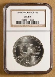 1983 P Olympics Commemorative Silver Dollar NGC MS69 - Picture 1 of 2