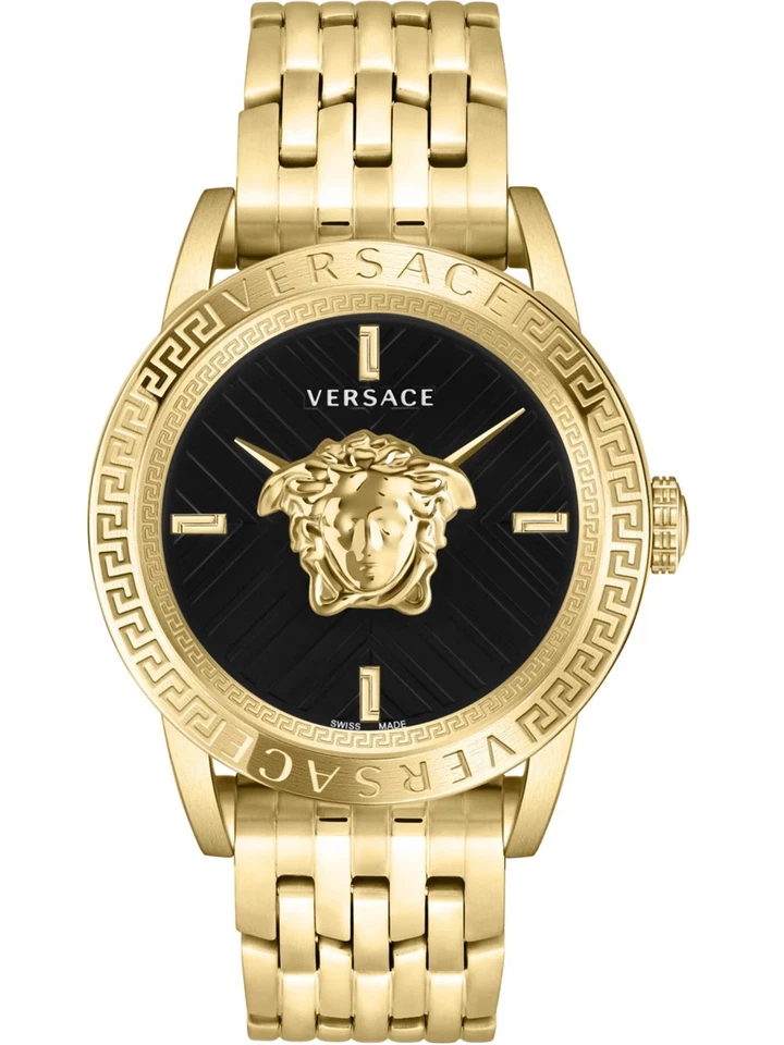 Versace Watch V-Code VESN00922 Steel Gold 43mm Black Dial Sapphire WR 5ATM