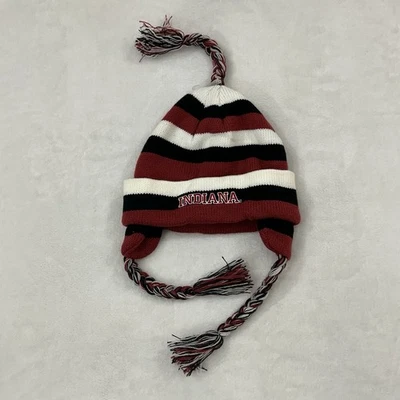 NCAA Indiana University Hoosiers Knit Striped Tassels Cuffed Beanie Hat Ear Flap - Image 1 of 4