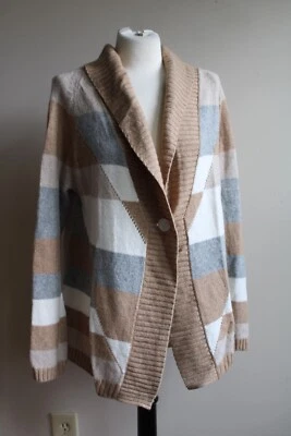 Cárdigan Suéter Lana Modal Cachemira Coldwater Creek S 8 Un Botón Bloque de Color Foto 1 de 4