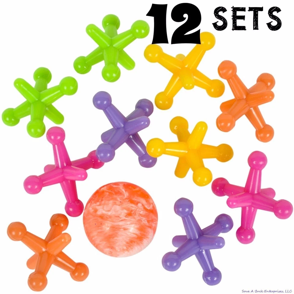 1 Set Large Size Neon Jacks and Rubber Bounce BALL Game Classic Kids Toy