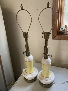 Vintage Paar Stiffel Lenox Porzellan Lampen gelb Midcentury Parzinger Ära 30" - Bild 1 von 7