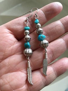 Sterling Indianer Blau Türkis Perle und Sterling Handarbeit Bank Perlen Ohrringe - Bild 1 von 4