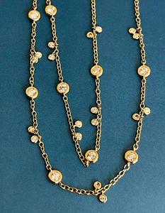 1ct Diamond Necklace 18ct Yellow Gold 18" Bezel Station Chain By The Yard - Picture 1 of 8