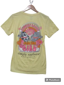 Sz M NWT Simply Southern Western SMALL TOWN GIRL Yellow Cowgirl Tee Top T Shirt - Picture 1 of 9