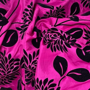 Blk Velvet Flock Floral Taffeta Fabric Dress Cushion Curtain Blinds 60" HOT PINK - Picture 1 of 5