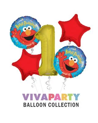 Ramo de globos de feliz cumpleaños de Plaza Sésamo, globos de Plaza Sésamo, 5 globos Foto 1 de 4