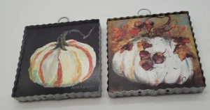 ROUND TOP COLLECTION PICTURE OF PUMPKINS FRAMED IN CORRUGATED TIN. 6” X 6 - Picture 1 of 11