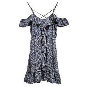 Juliana's Dress Size M Blue Floral Ruffled Cold Shoulder Strappy Cottage Boho - Picture 1 of 12