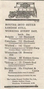 1914 Londres General Omnibus Rutas a Londres, Anuncio Original Primera Guerra Mundial - Imagen 1 de 1