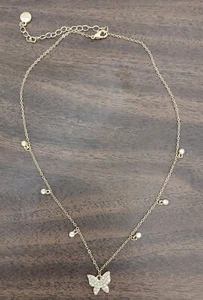 Bella/Jack Rhinestone Butteryfly Goldtone Necklace 17in - Picture 1 of 11