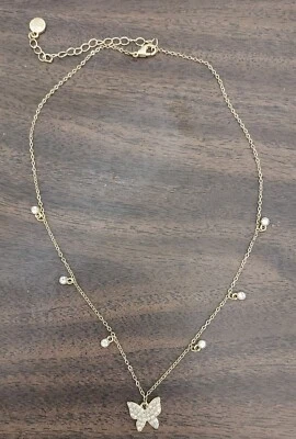 Bella/Jack Rhinestone Butteryfly Goldtone Necklace 17in - Image 1 of 4