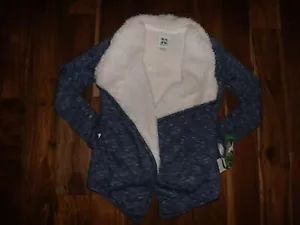 NWT Womens GREEN TEA Blue Heather Open Front Sherpa Cardigan Size Small - Picture 1 of 2