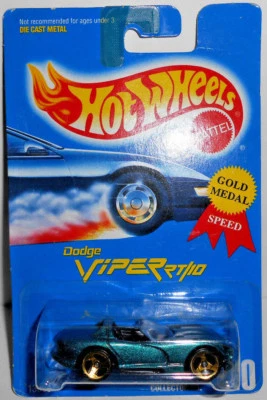 Tarjeta azul Hot Wheels 1991 Dodge Viper RT/10 (verde) con oro/3 radios #210 Foto 1 de 2
