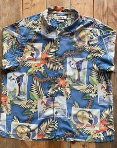 Tommy Bahama Silk Seasons Greetings Christmas Hawaiian Shirt - Blue - XL - Picture 1 of 15