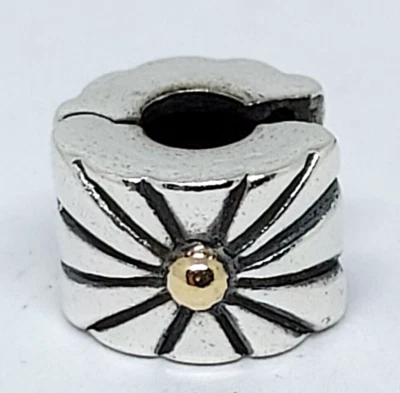 PANDORA Silver Gold Sunburst Retired Two Toned 14k Clip Charm - Image 1 of 3