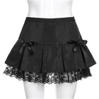 Hot Black Goth Aesthetic Pleated Mini Skirts Women Lace Trim Low Waist Punk Dark