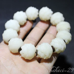 Hand carving 20MM White Lotus Bodhi Yoga Meditation Prayer Beads Mala Bracelet - Picture 1 of 7