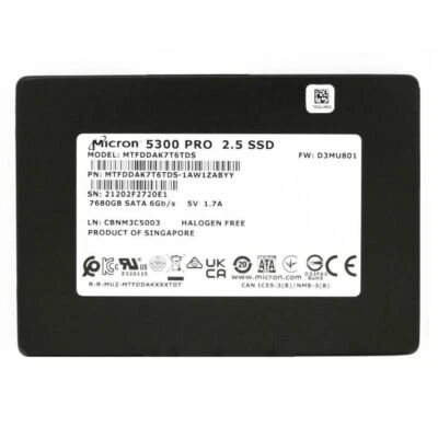 Micron 5300 PRO 7.68TB 2.5" SATA 6Gb/s MTFDDAK7T6TDS-1AW1ZABYY Solid State Drive - Bild 1 von 2
