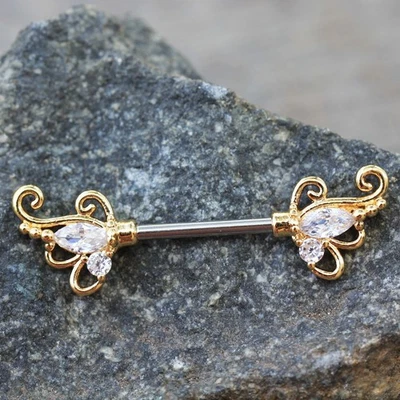 PAIR of Gold Plated Exotic Butterfly Nipple Bar - Image 1 of 3